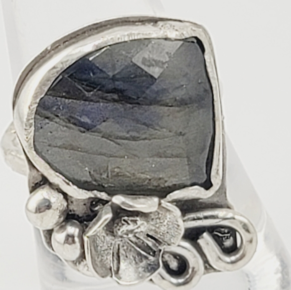LABRADORITE FLORAL RING HANDMADE IN STERLING SILVER METAL SIZE 8.5 - Picture 3 of 7